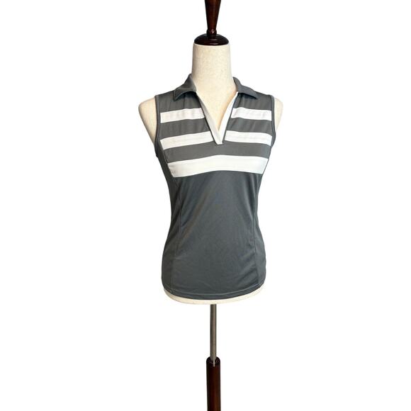 Izod Golf gray white stripe sleeveless athletic polo shirt women's size XS - Picture 1 of 6